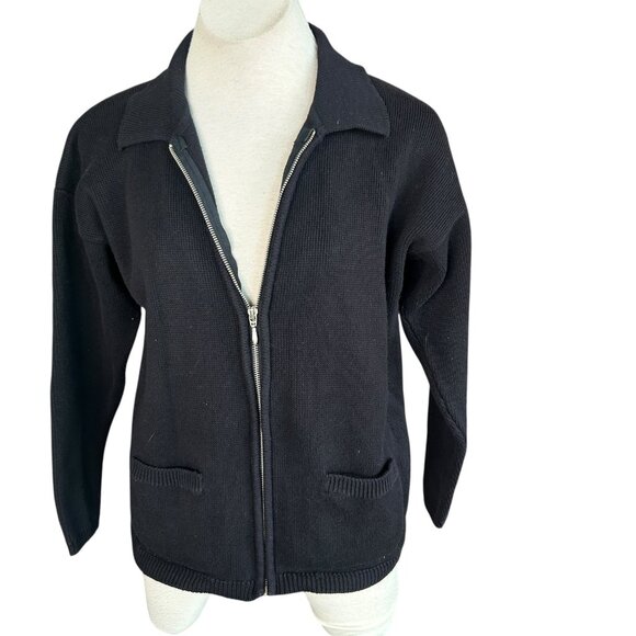 Vintage GAP Black Full Zip Chunky Knit Cardigan Sweater Size Small - Picture 2 of 8
